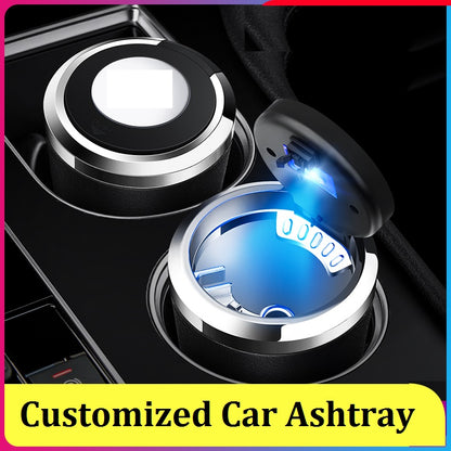 One Pack Customized Car Ashtray With Blue LED Light And Translucent Badge