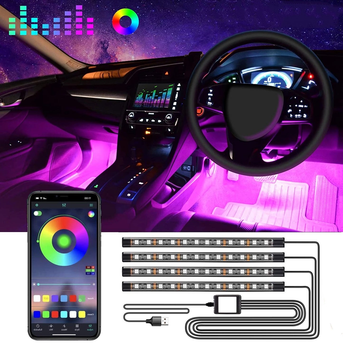 FAVIZITO Car LED Interior Ambient Light Strips In Pedal Area With APP Control