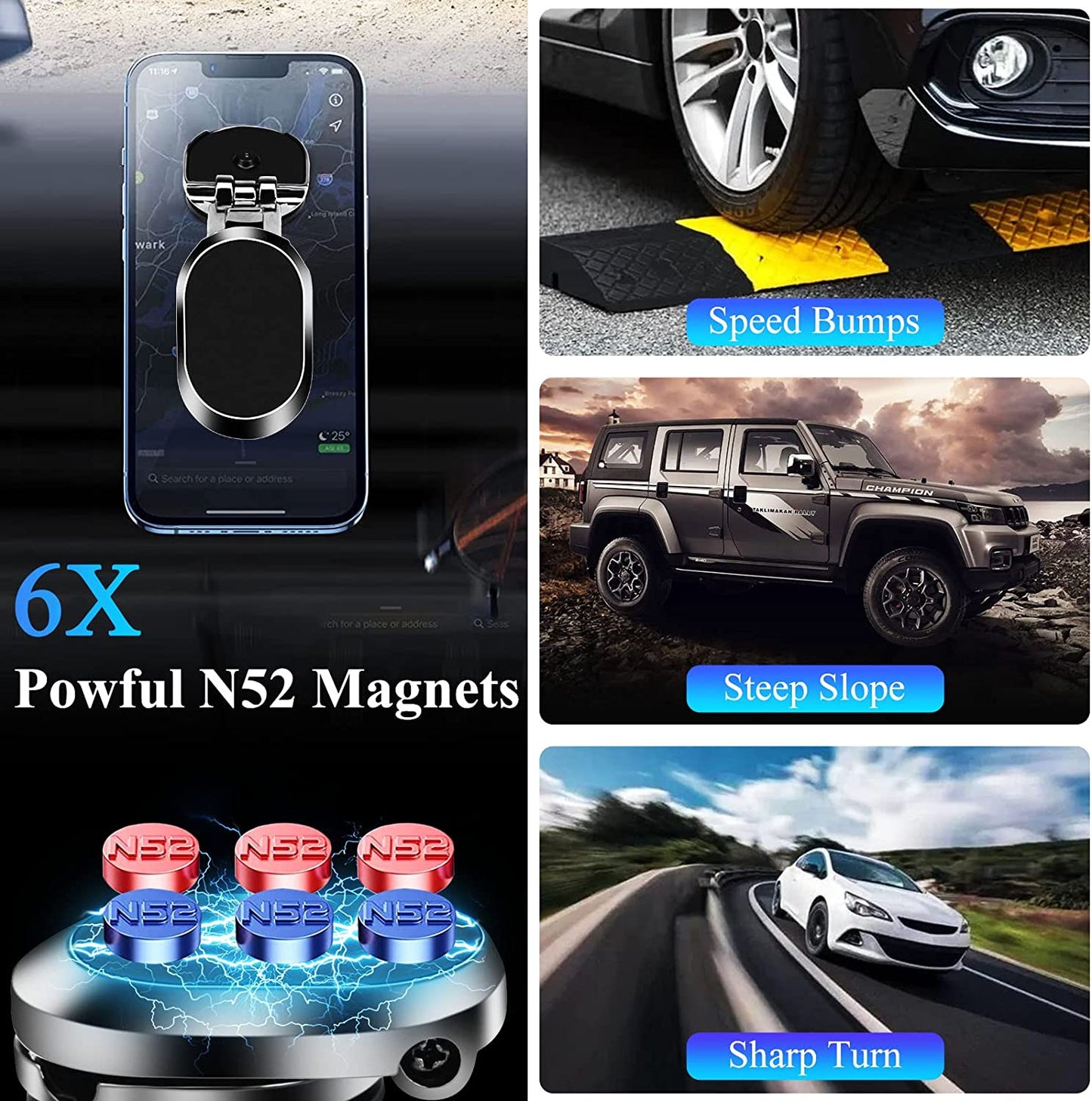 FAVIZITO Universal Car Magnetic Phone Holder with Foldable Base and 360° Rotation Dashboard