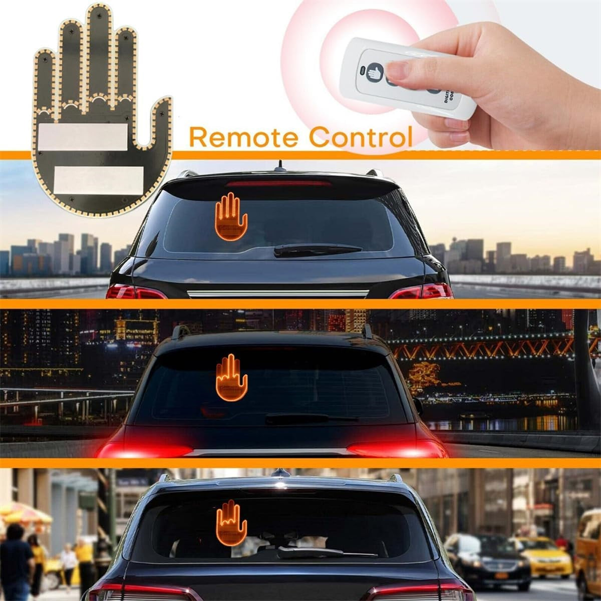 FAVIZITO Car Fun Finger Gesture Light with Remote,  Give The Love & Bird & Wave to Drivers