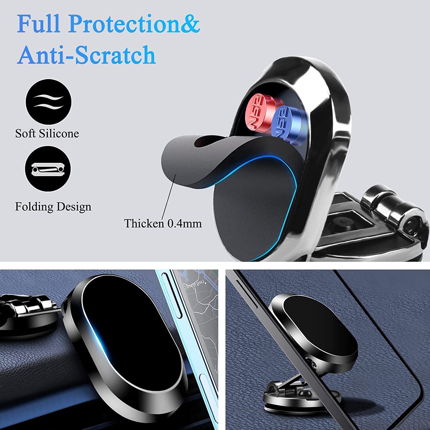 FAVIZITO Universal Car Magnetic Phone Holder with Foldable Base and 360° Rotation Dashboard