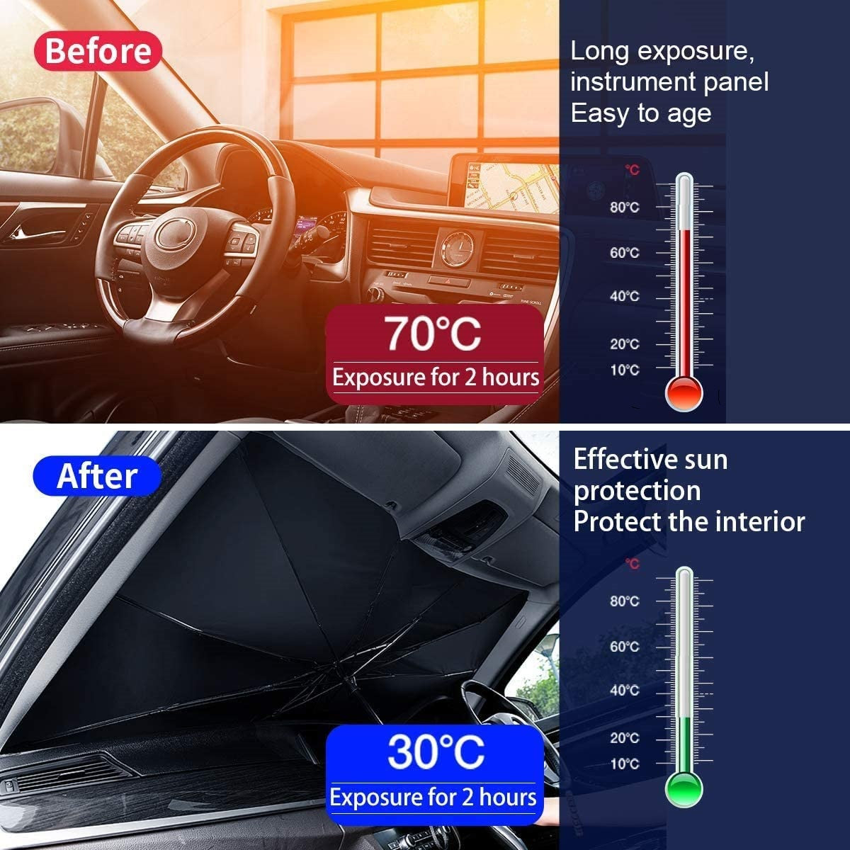 FAVIZITO Car Windshield Sun Shade Umbrella