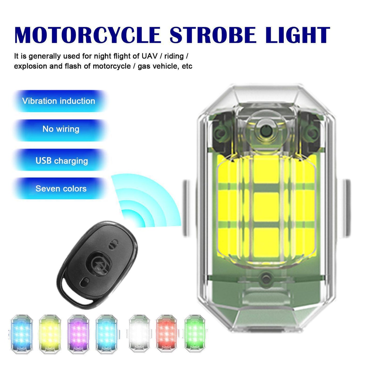 FAVIZITO Wireless LED Strobe Light with Remote, High Brightness 7 Colors USB Rechargeable Flashing Lights for Car