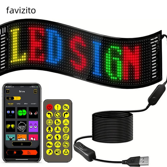 Favizito Scrolling LED Sign, Programmable Flexible LED Digital Display, Smart APP Control And Remote Control Custom Text DIY Pattern Animation Matrix Panel Board Banner LED Lights for Car Concert Party Bar Hotel Store Decor