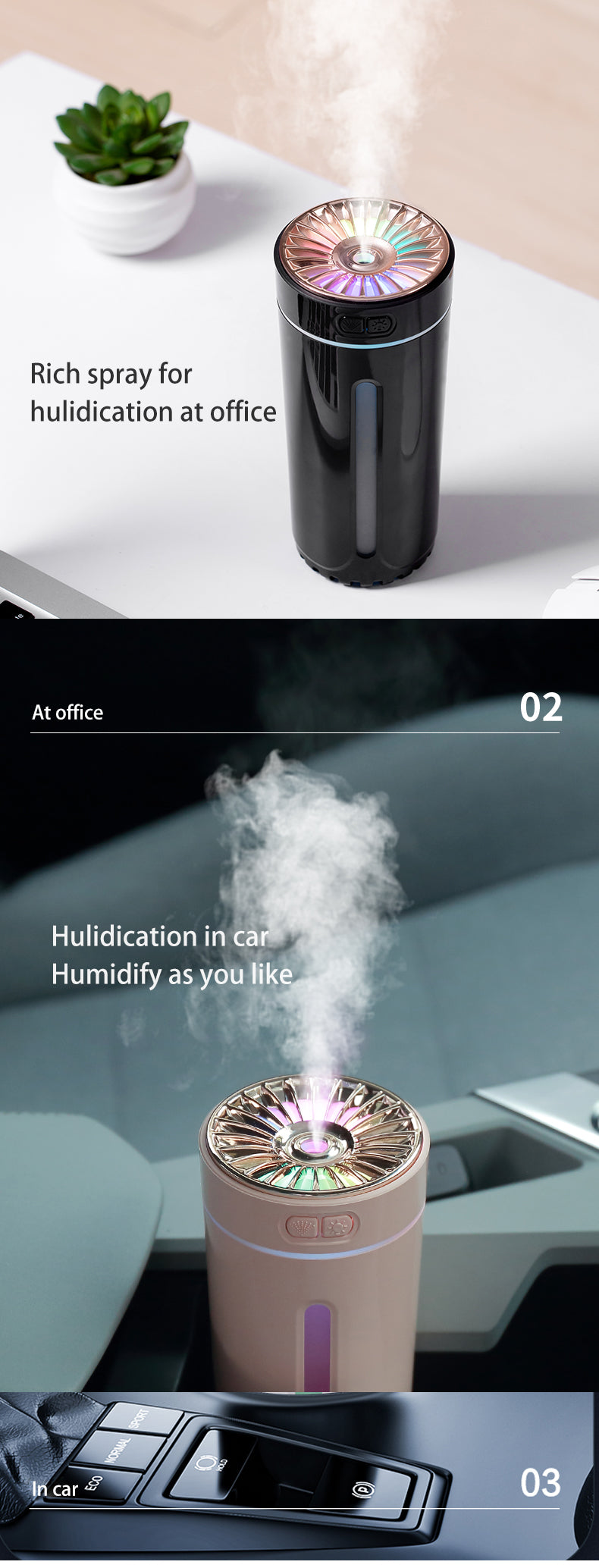 FAVIZITO Car Air Humidifier With Gradient Atmosphere Night Light