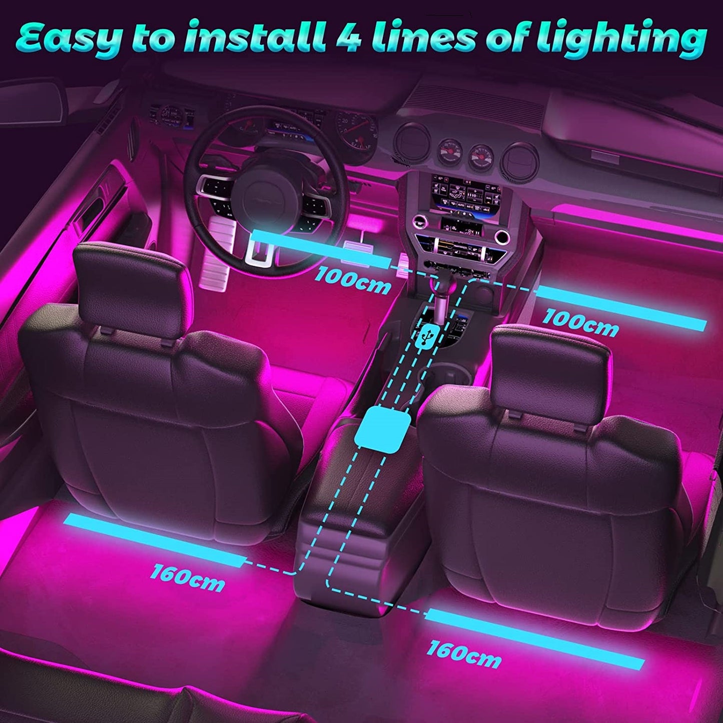 FAVIZITO Car LED Interior Ambient Light Strips In Pedal Area With APP Control