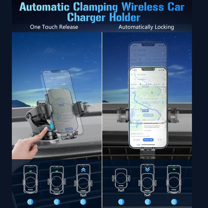 favizito 3 in 1 Wireless Car Charger, Fast Charging Phone Holder Sucking And Auto Clamping Phone Mount Car Accessories Compatible with iPhone 16 15 14 13 12 11 Xs XR, Samsung S23 Ultra S22 S21 S20/S10+ S9+ Note 9 And Other Smartphones