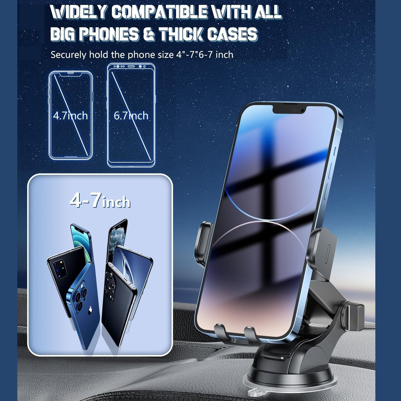 favizito 3 in 1 Wireless Car Charger, Fast Charging Phone Holder Sucking And Auto Clamping Phone Mount Car Accessories Compatible with iPhone 16 15 14 13 12 11 Xs XR, Samsung S23 Ultra S22 S21 S20/S10+ S9+ Note 9 And Other Smartphones